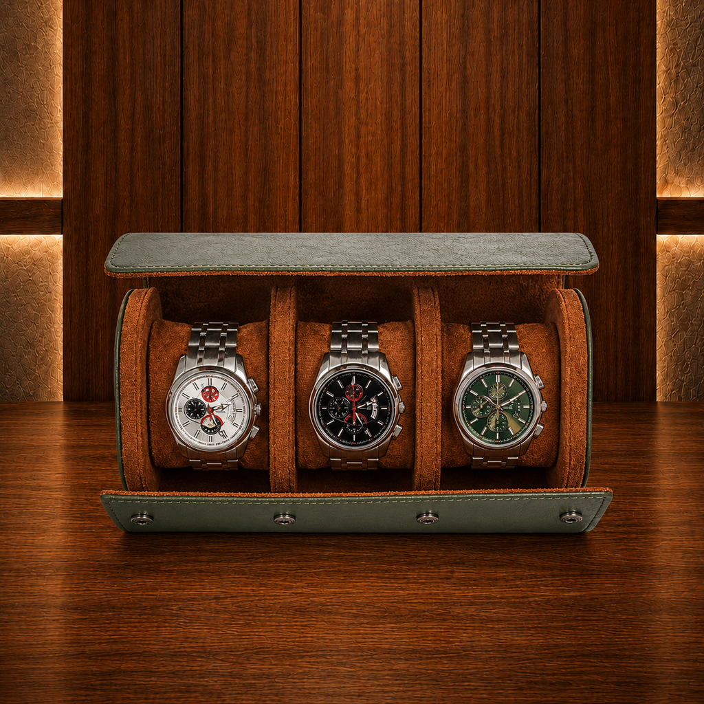 Étui à montres kaki 3 emplacements