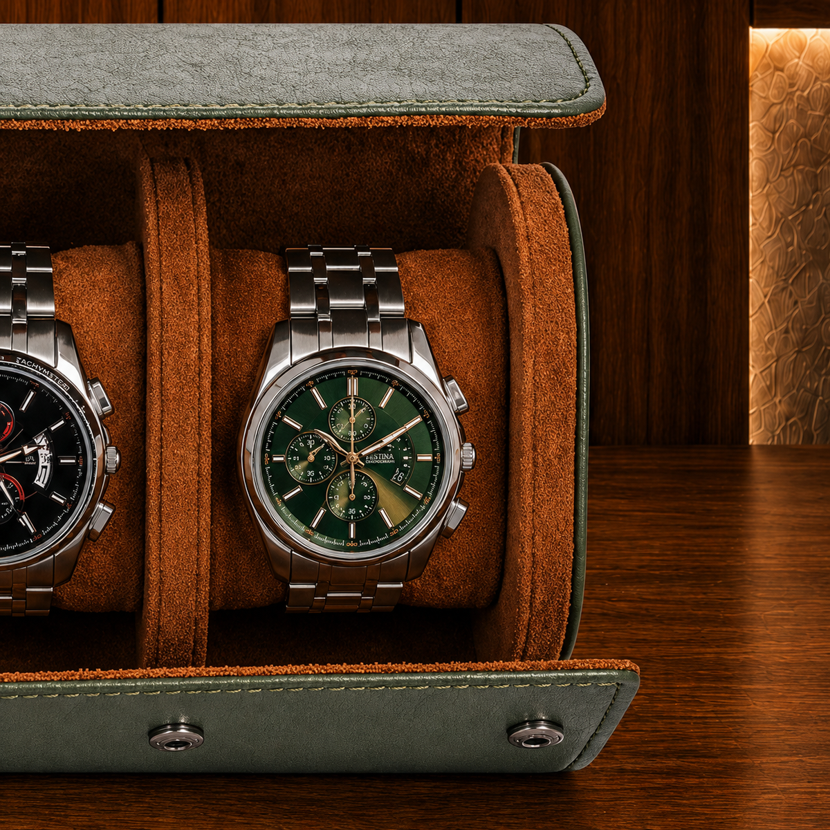 Étui à montres kaki 3 emplacements