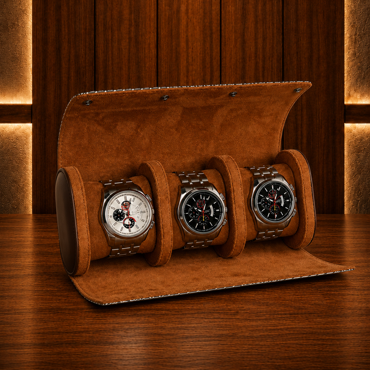 Étui à montres noir et blanc 3 emplacements
