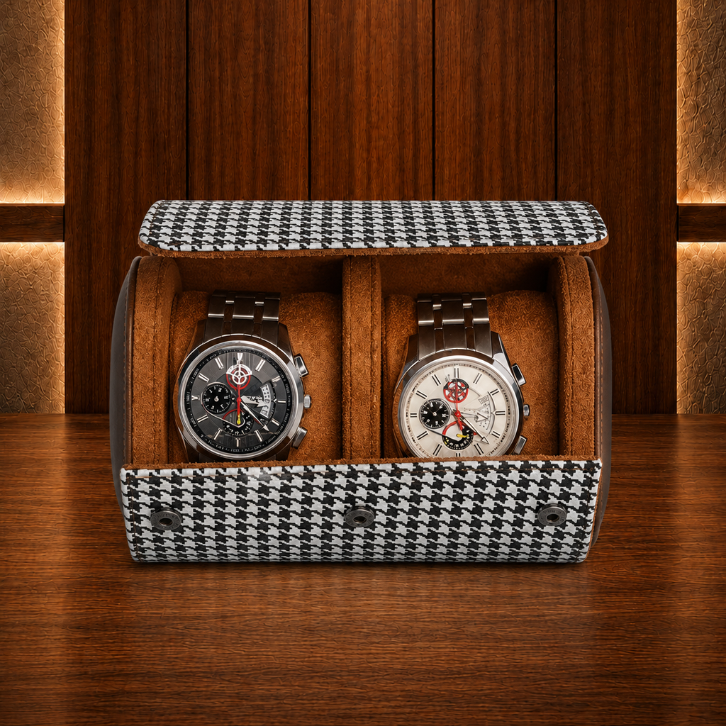 Étui à montres noir et blanc 2 emplacements