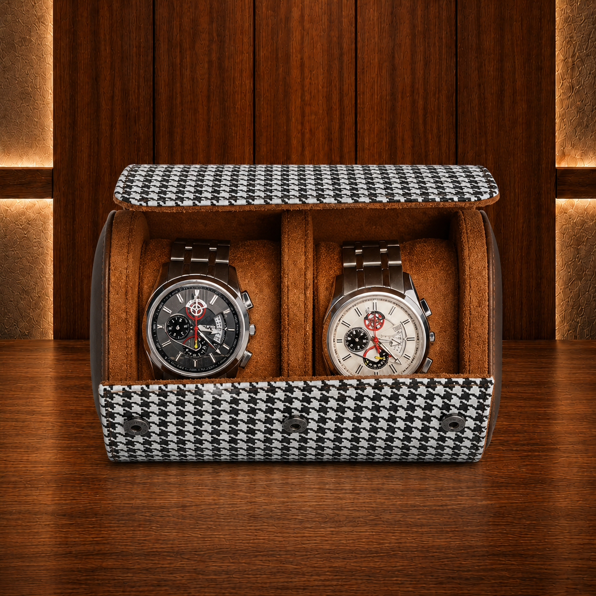 Étui à montres noir et blanc 2 emplacements