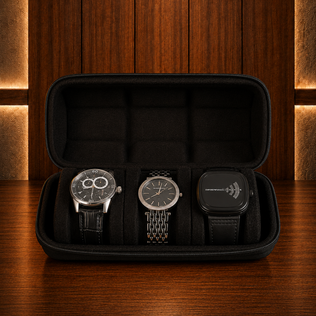 Étui à montres rigide noir 3 emplacements