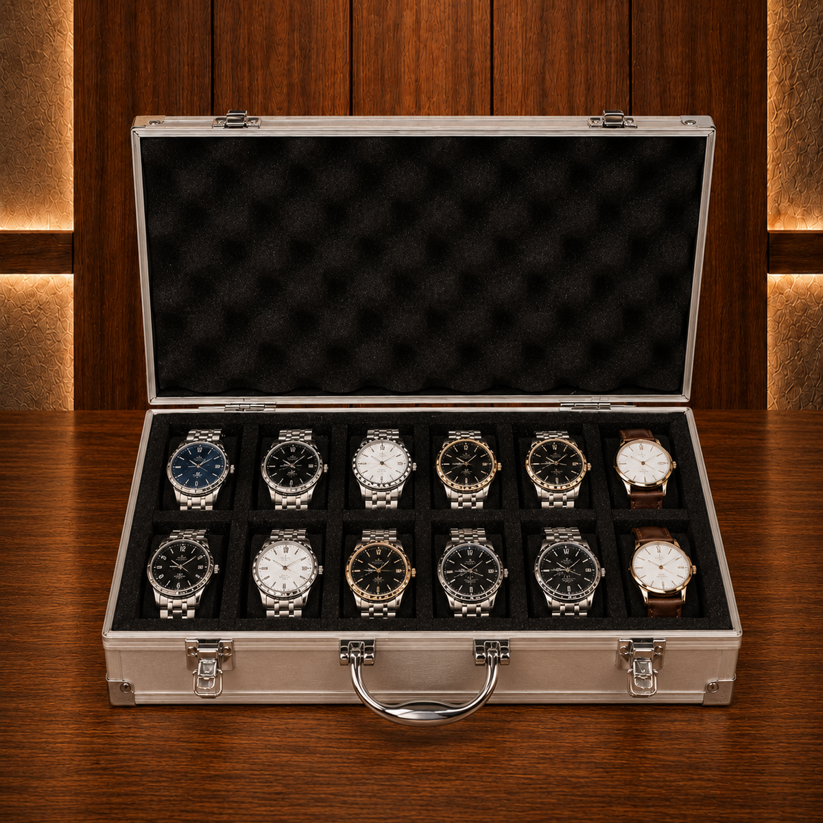 Boîte à montres aluminium 12 emplacements