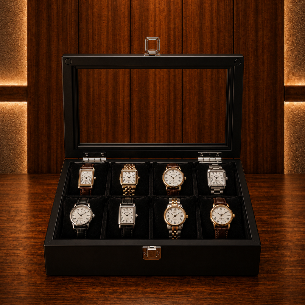 Boîte à montres en bois noir 8 emplacements