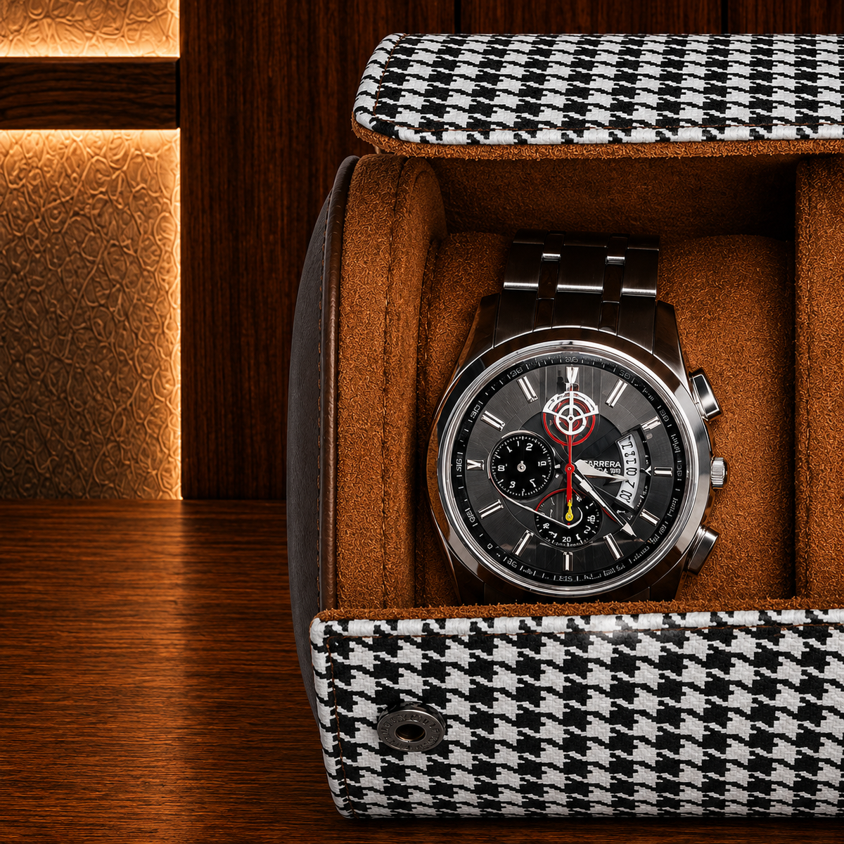 Étui à montres noir et blanc 2 emplacements
