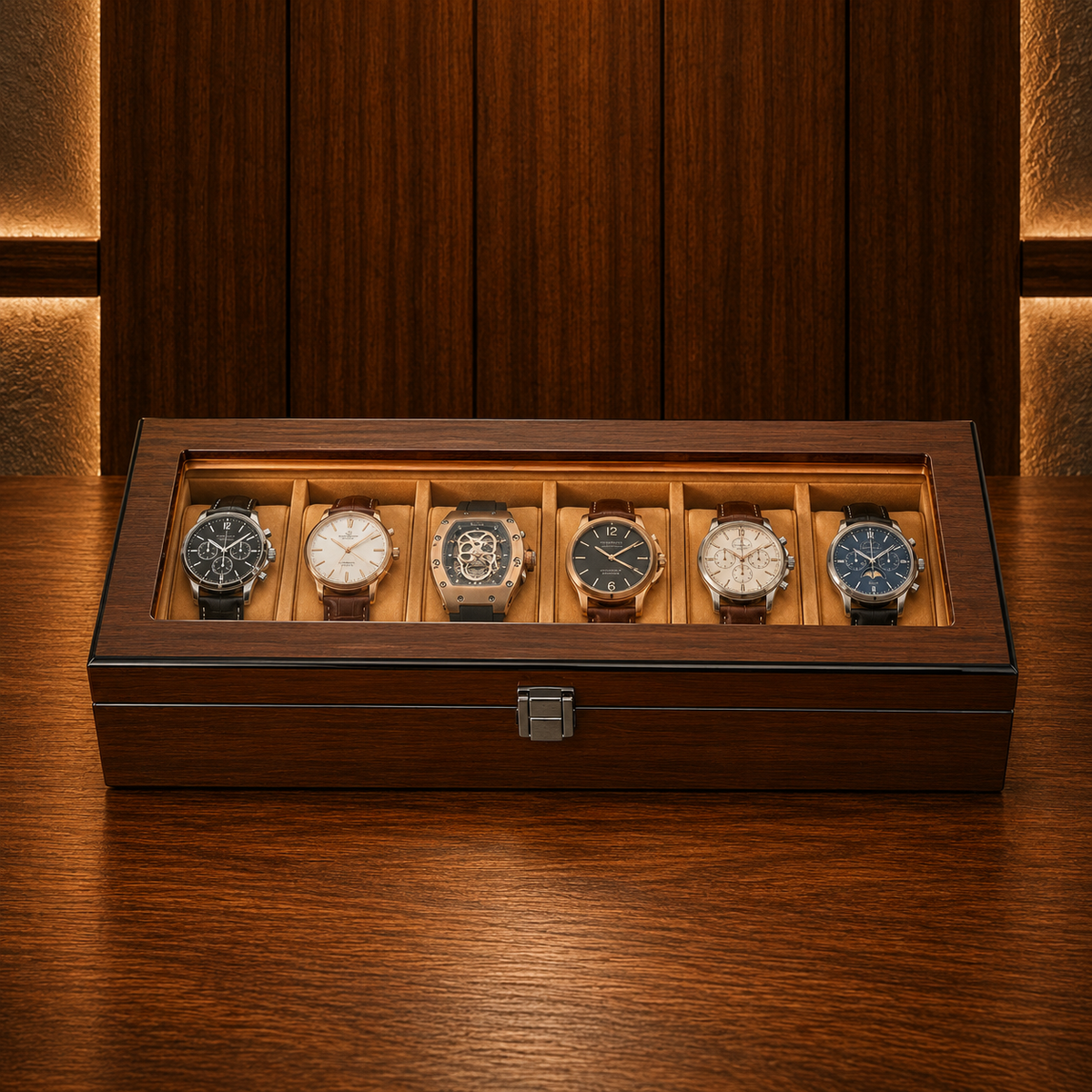 Boîte à montres en bois 6 emplacements