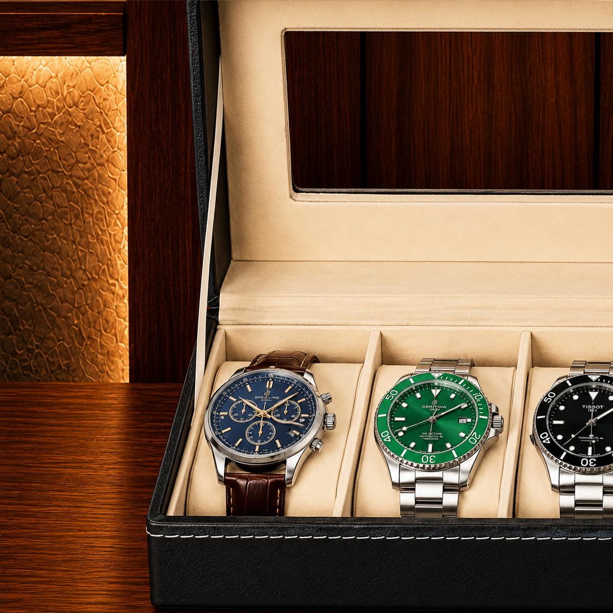 Boîte à montres noire 6 emplacements