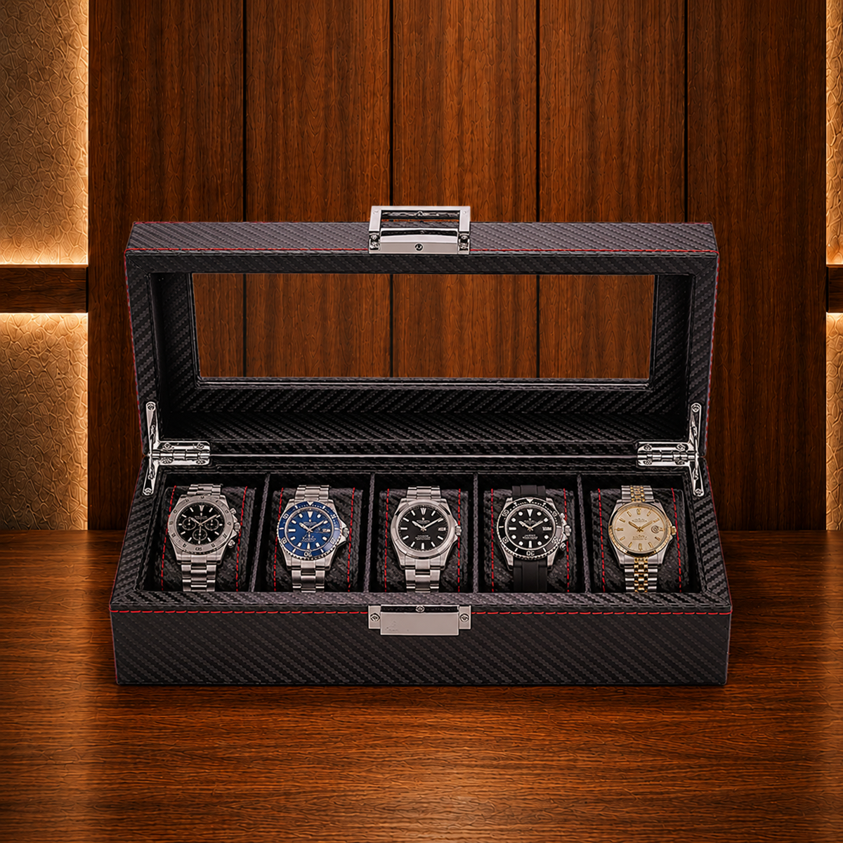 Boîte à montres noir 5 emplacements