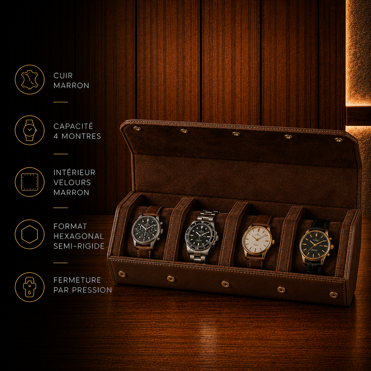 Boîte à montres homme 4 emplacements