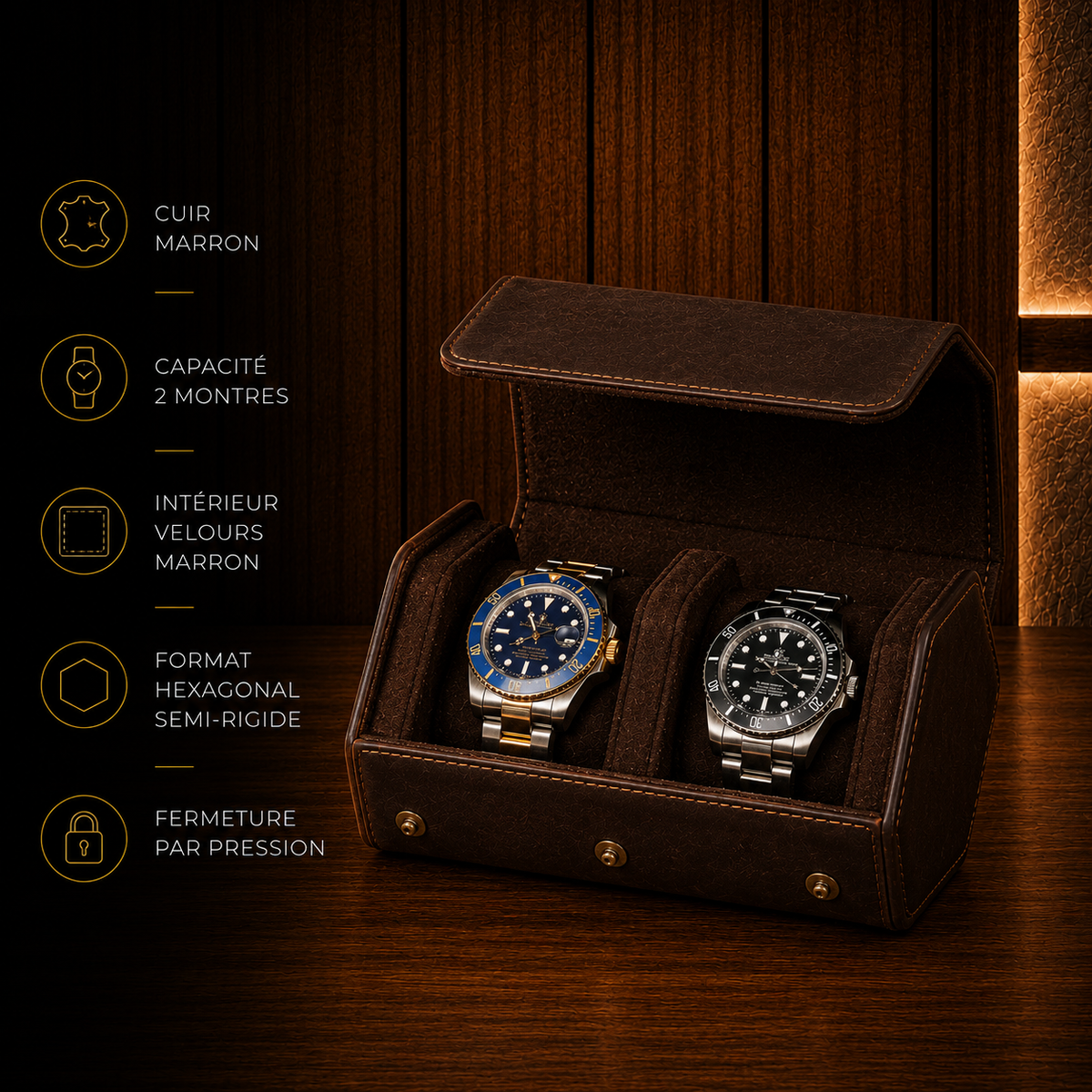 Boîte à montres homme 2 emplacements
