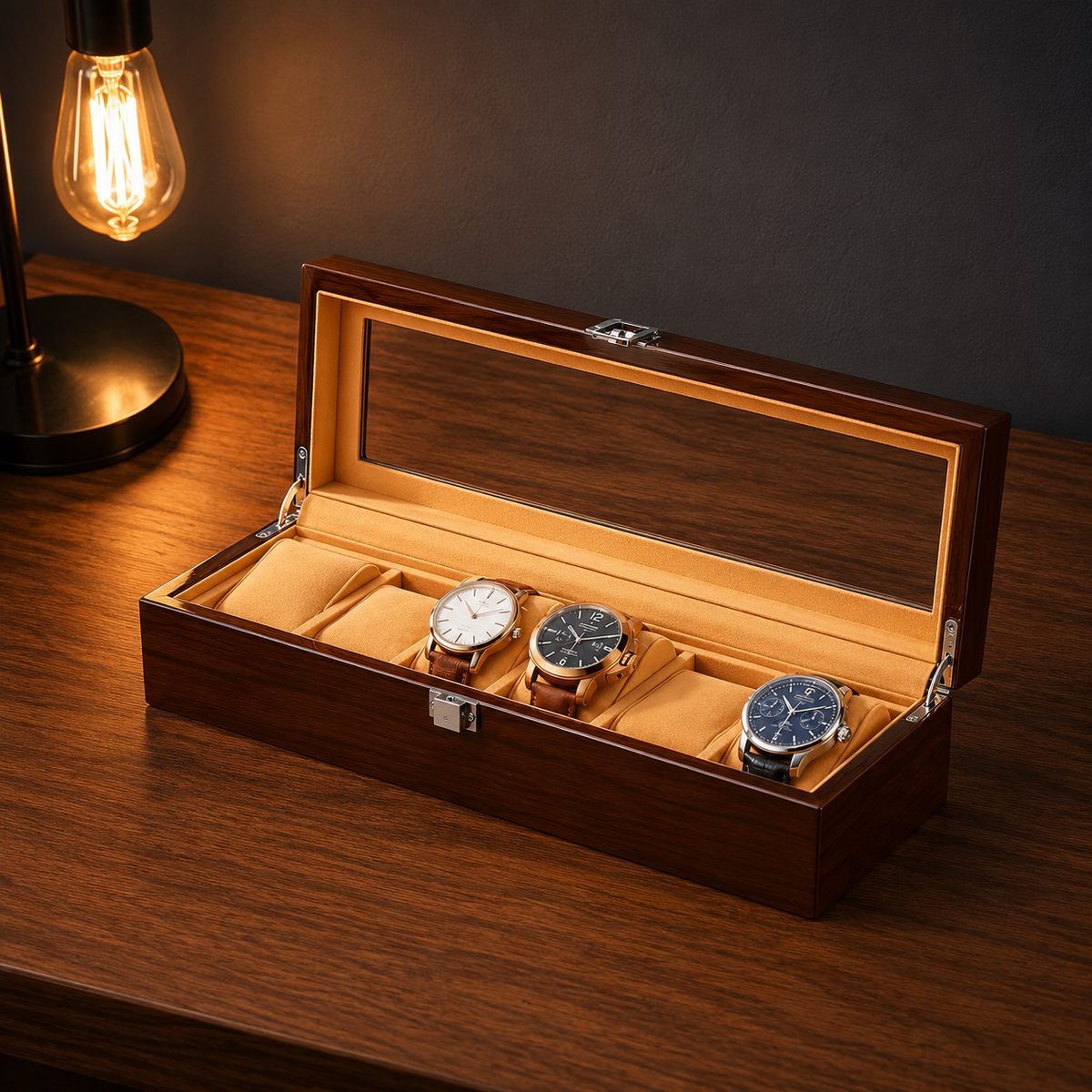 Boîte à montres en bois 6 emplacements