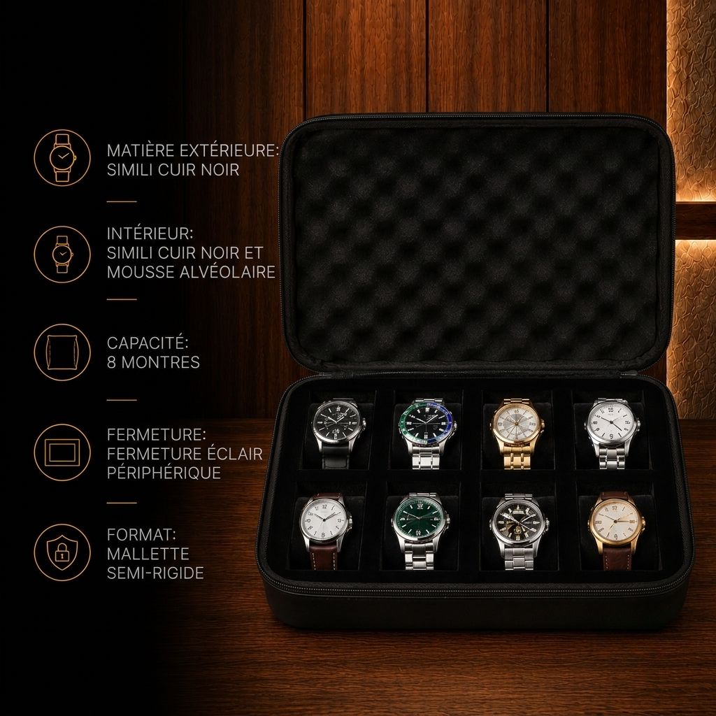 Boîte à montres de transport 8 montres
