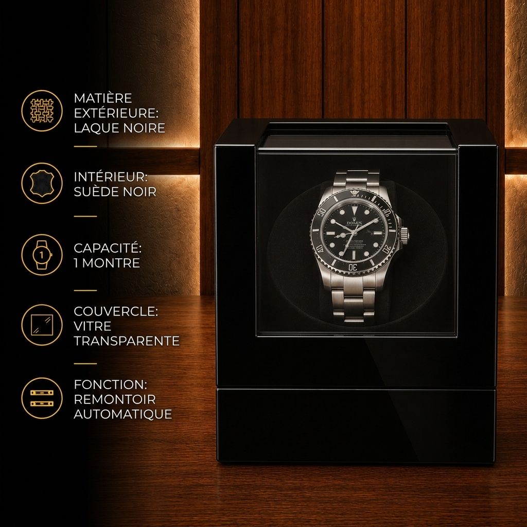Remontoir automatique noire 1 montre