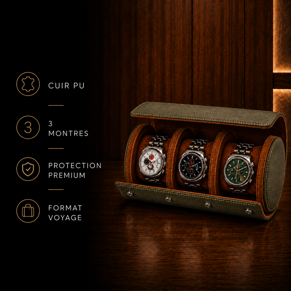 Étui à montres kaki 3 emplacements