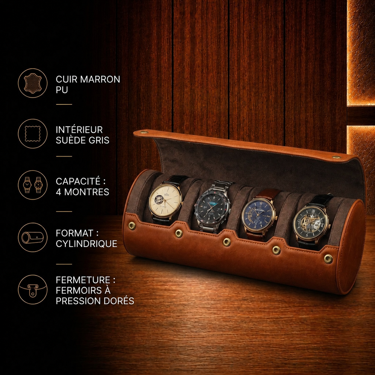 Étui à montres marron 4 montres