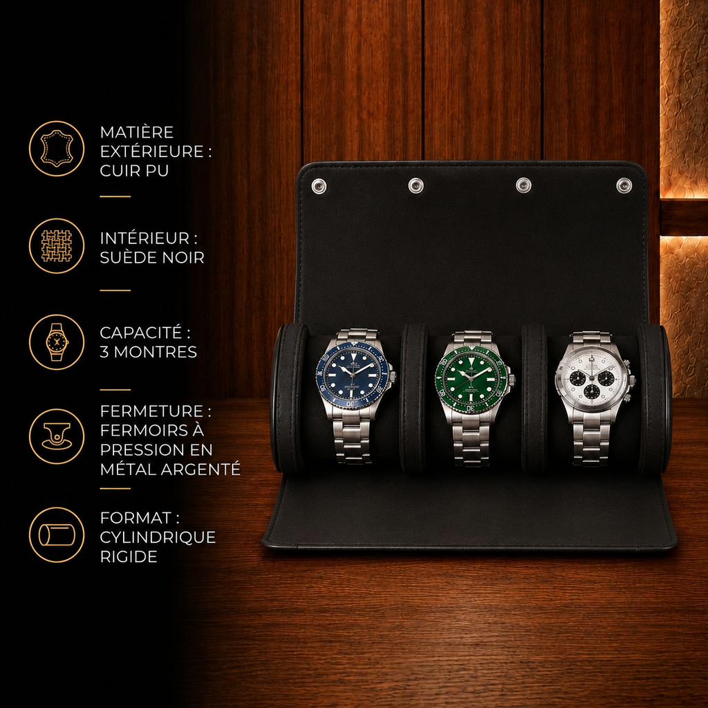 Étui à montres noir 3 montres