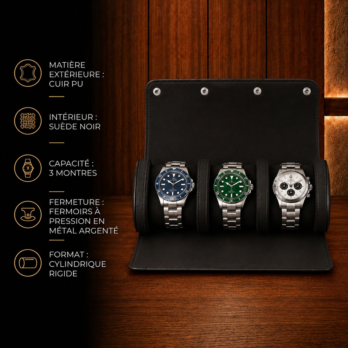 Étui à montres noir 3 montres