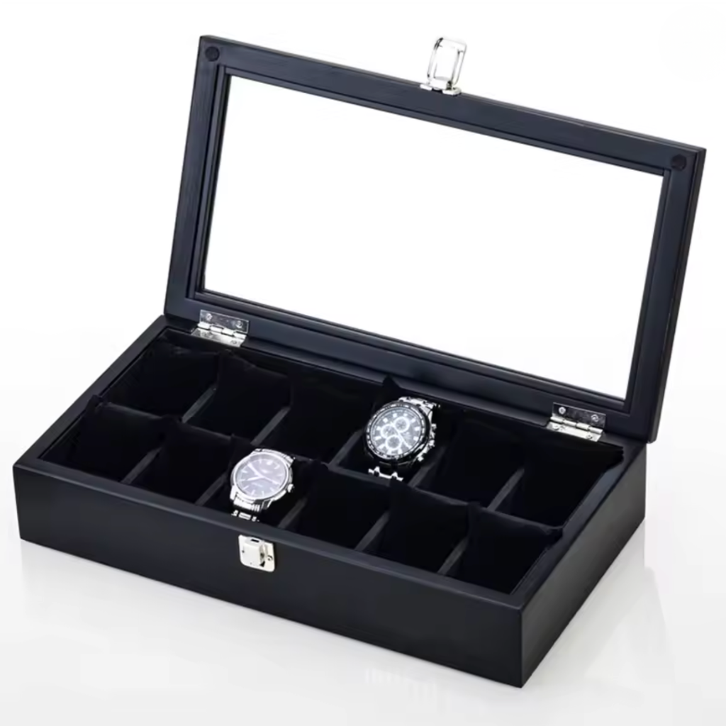 Boîte à montre noire douze montres