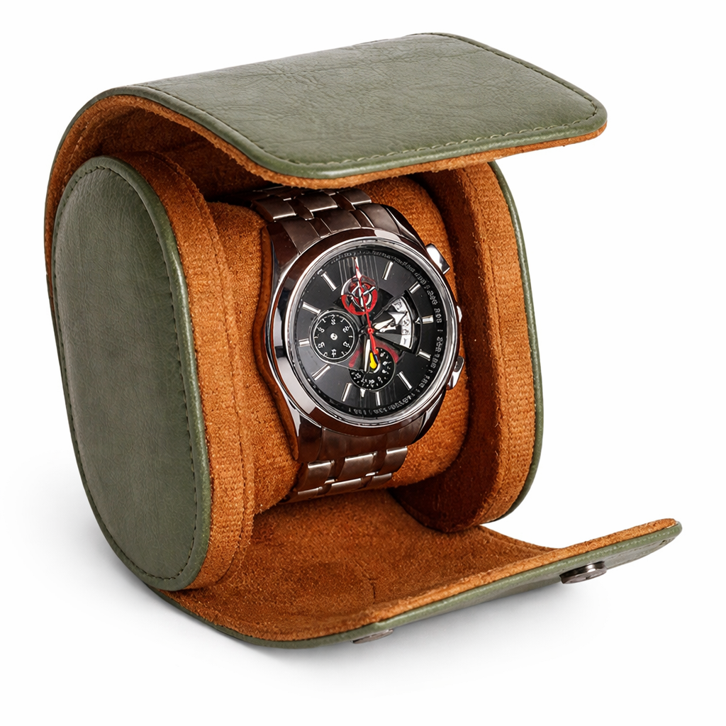 étui a montre une montre kaki