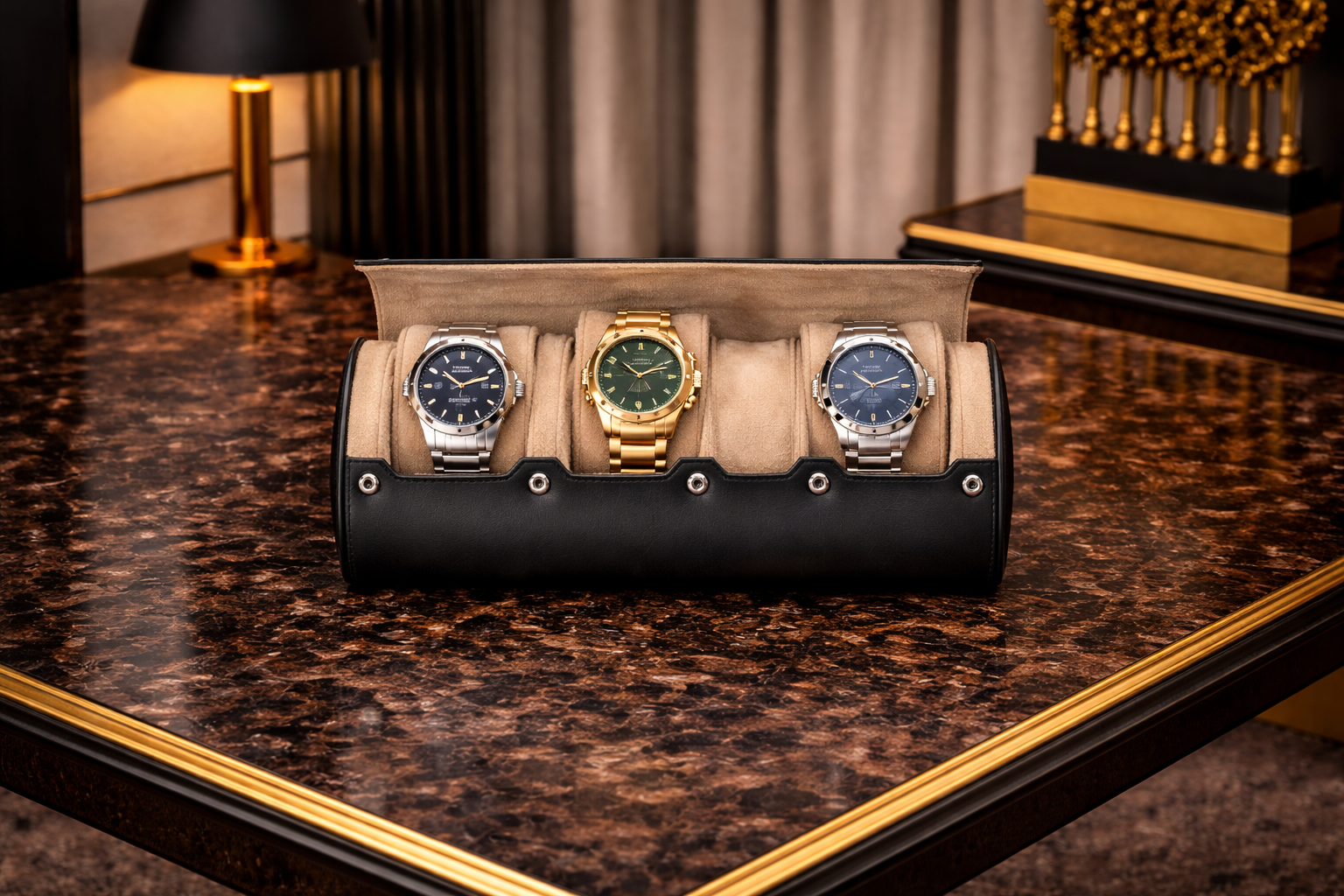 étui montre noir quatre emplacements